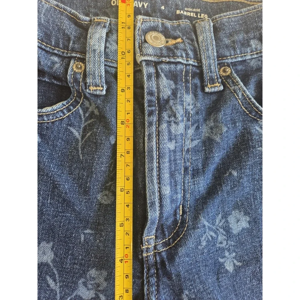 Old Navy High-Waisted Baggy Barrel Ankle Jeans Floral Denim Women's Size 4